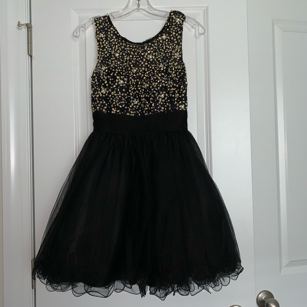 Mon Cheri Black & Gold Short Prom Dress